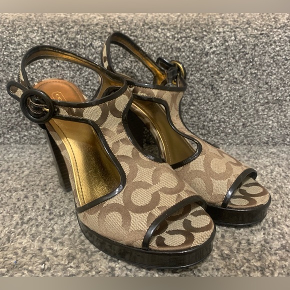 COACH Lydia Signature Logo T-Strap Heels - Picture 1 of 9
